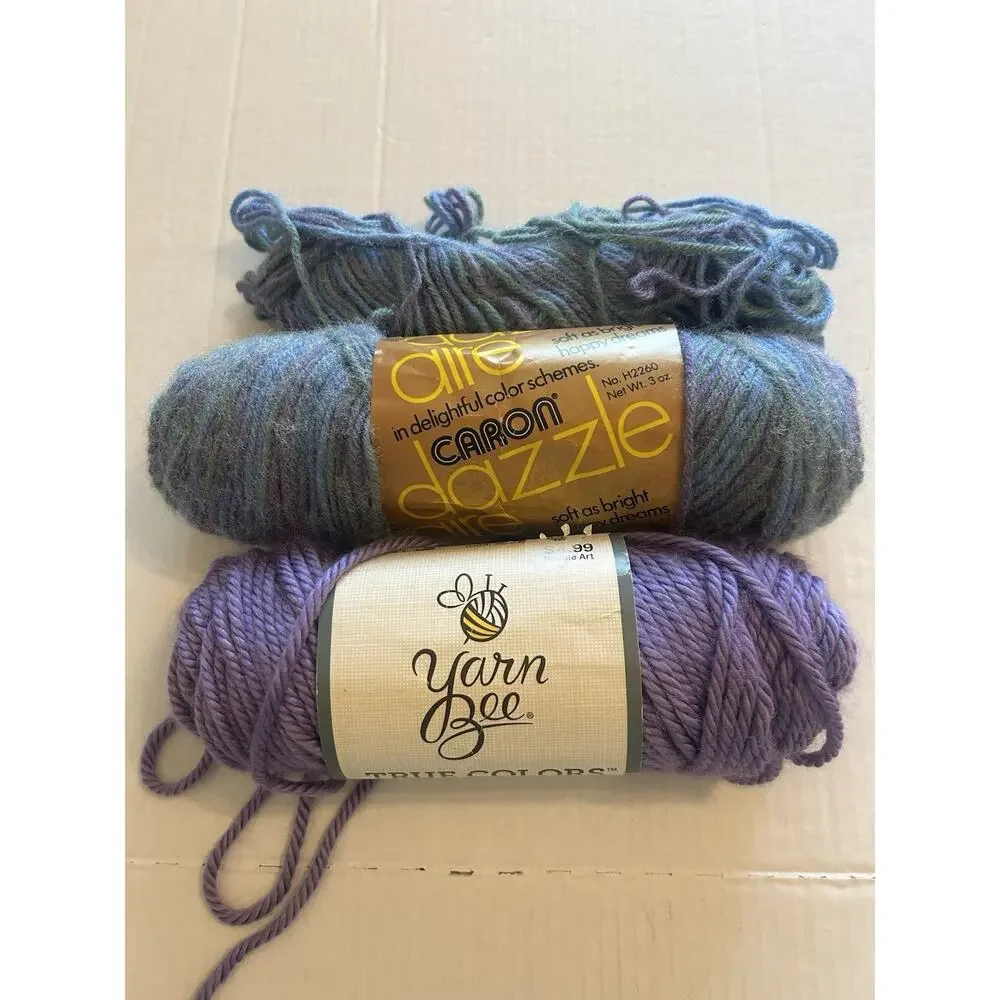 Vtg Lot of 3 Skeins Caron Dazzleaire Yarn Lavender Ombré Yarn Bee Amethyst 9.5oz